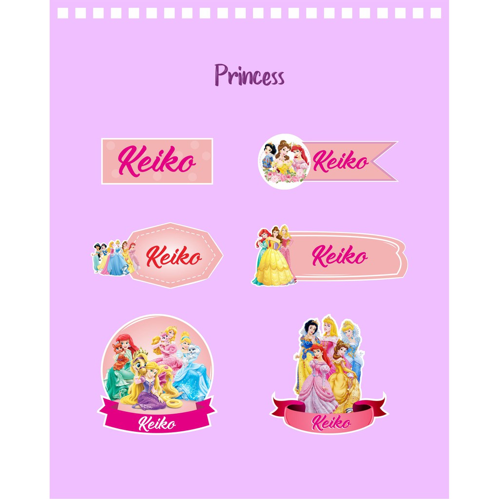 

192pcs Stiker Label Nama Kekinian Tahan Air & Anti Luntur untuk Anak Perempuan Tema Princess
