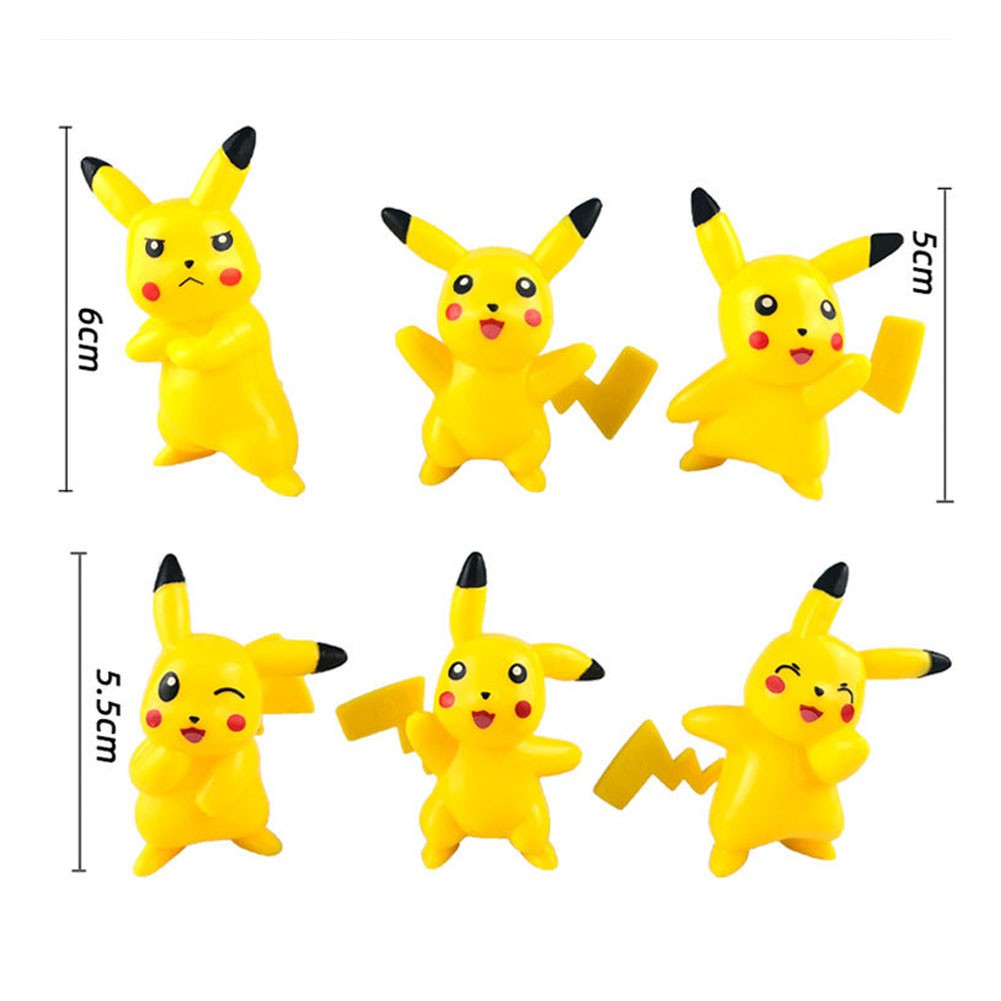 6 Pcs/Set Mainan Boneka Figur Pokemon/Pikachu 4.5cm untuk Topper Kue/Anak/Hadiah