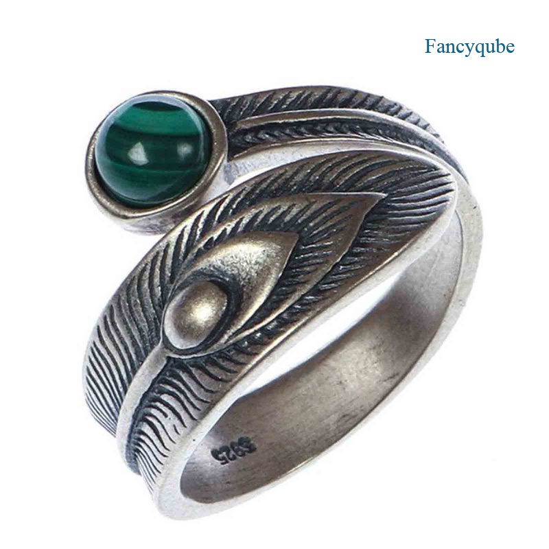 Fancyqube Cincin Sterling Silver 925 Model Bulu Gaya Retro Untuk Pria Dan Wanita