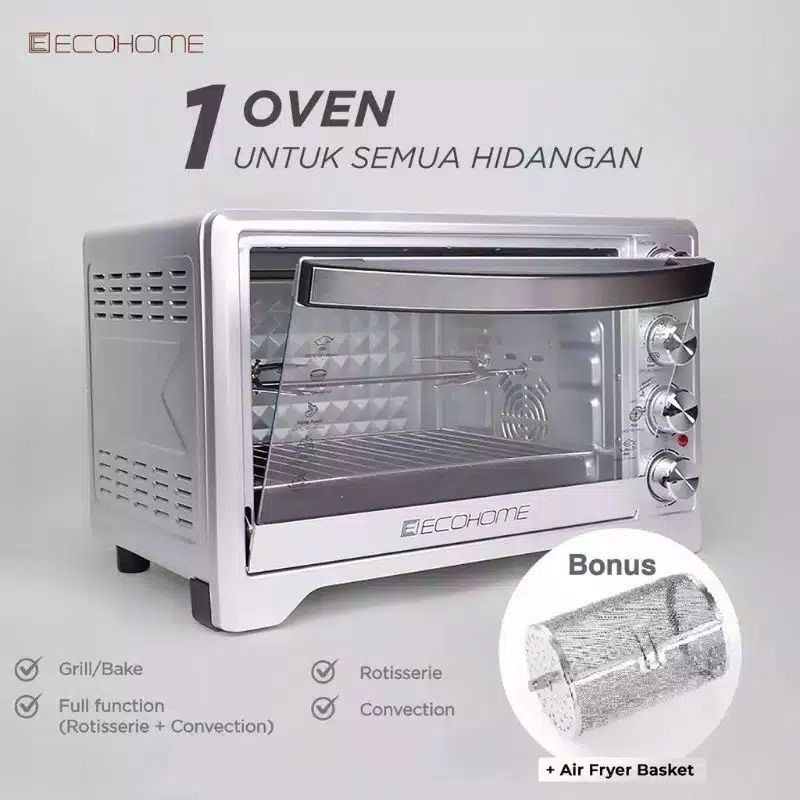 Oven Ecohome Kapasitas 38 Liter BONUS Air Fryer Basket Oven Electric Ecohome