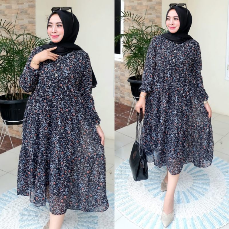 MIDI DEWASA, DRESS TERBARU, MIDI DRESS BAHAN CERUTY BABY DOLL, DRESS DEWASA MIDI, MIDI CERUTY