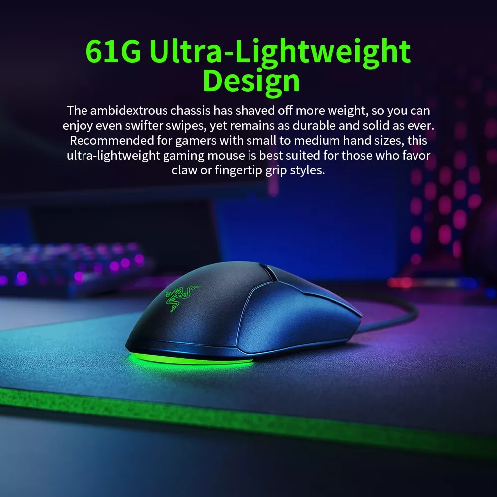 Razer Viper Mouse Gaming Kabel Usb Mini Ringan 8500DPI Dengan Sensor Optik Chroma RGB