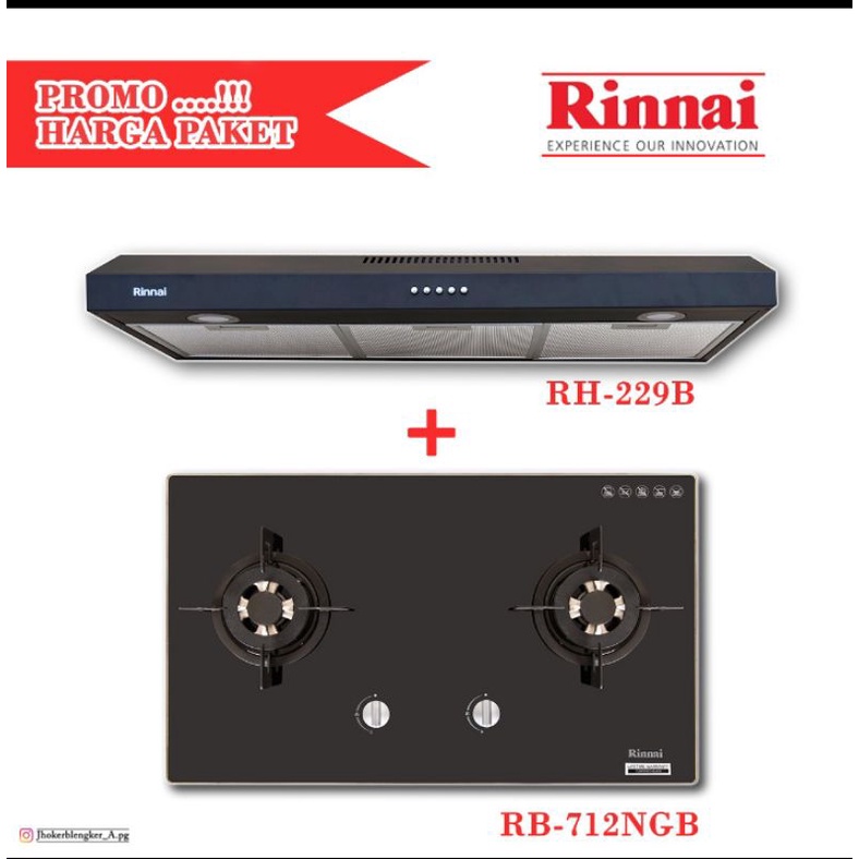 Paket Kompor Rb 712 NGB dan Cookerhood Rinnai Rh 229 B