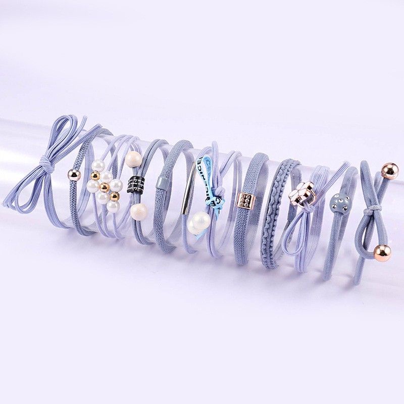 [12 in 1] Ikat Rambut Wanita Elastis Bahan Karet Aksesoris Fashion Gaya Korea Import Kunciran Kuncir