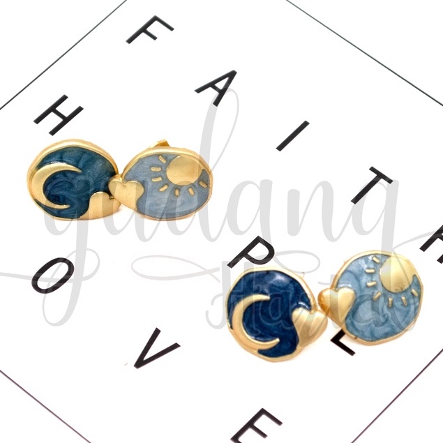 Anting Stud Jepit Vintage Sun And Moon Earrings Bulan Matahari GH 203460