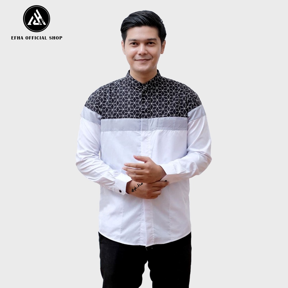 baju koko lengan panjang motif kombinasi batik senpai terbaru best seller