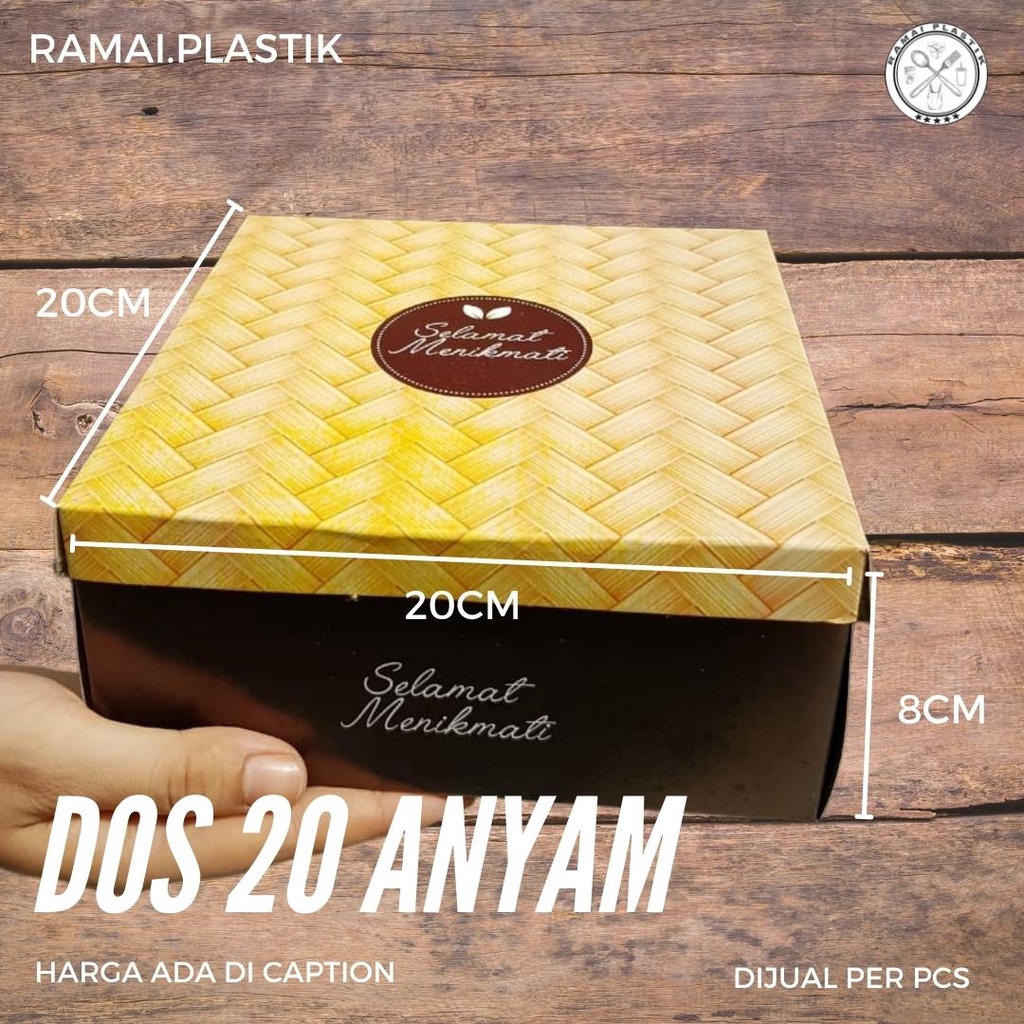 Dus Nasi uk 20x20 motif anyam bambu model tutup terpisah