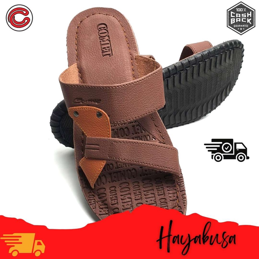 Sandal Pria COMET Hayabusa - Sandal Kulit Pria Asli, Sandal Kulit Asli Pria Bermerek, Sendal Kulit, 
