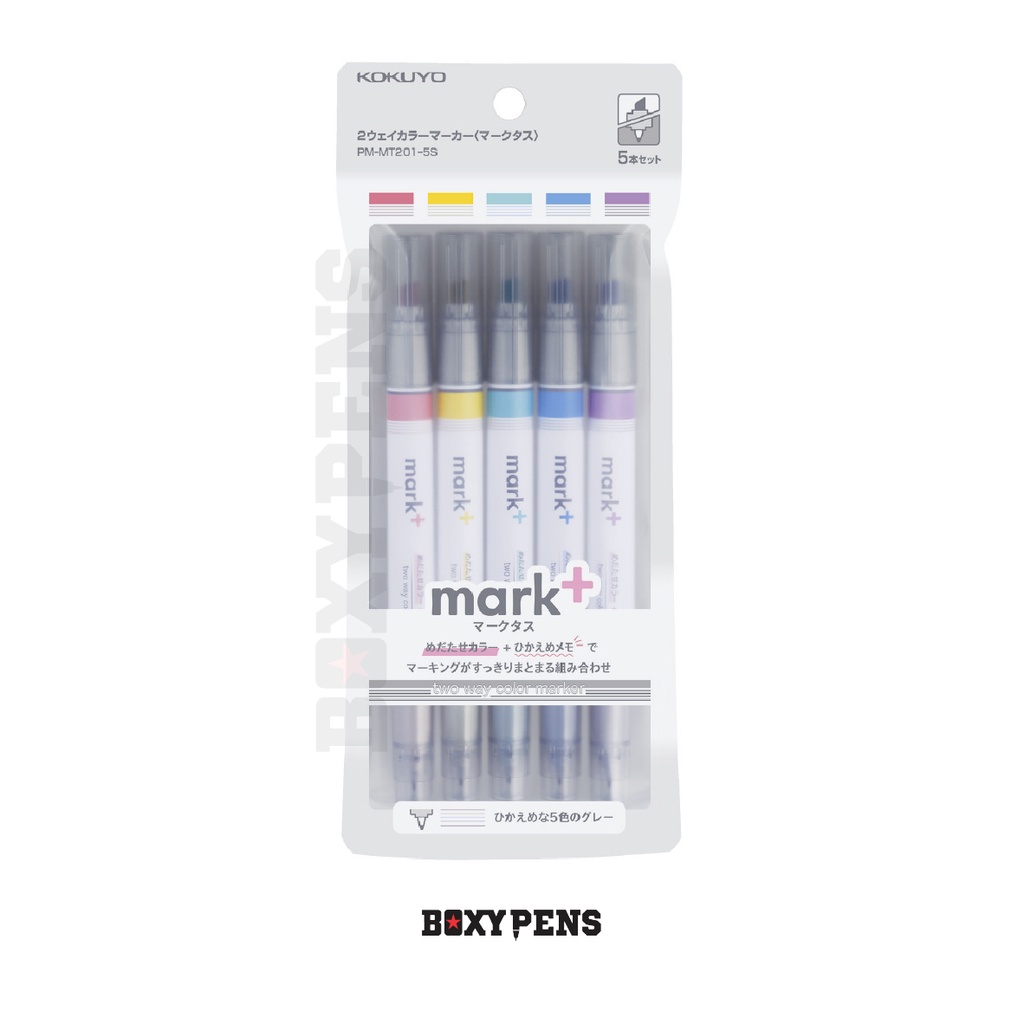 

Kokuyo Mark+ Two Way Color Highlighter Set Gray Series - 5 Colours + Gray
