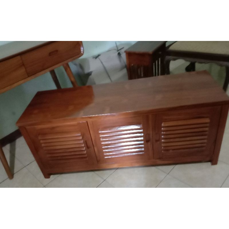 bufet tv rak sepatu kayu jati perhutani murah promo