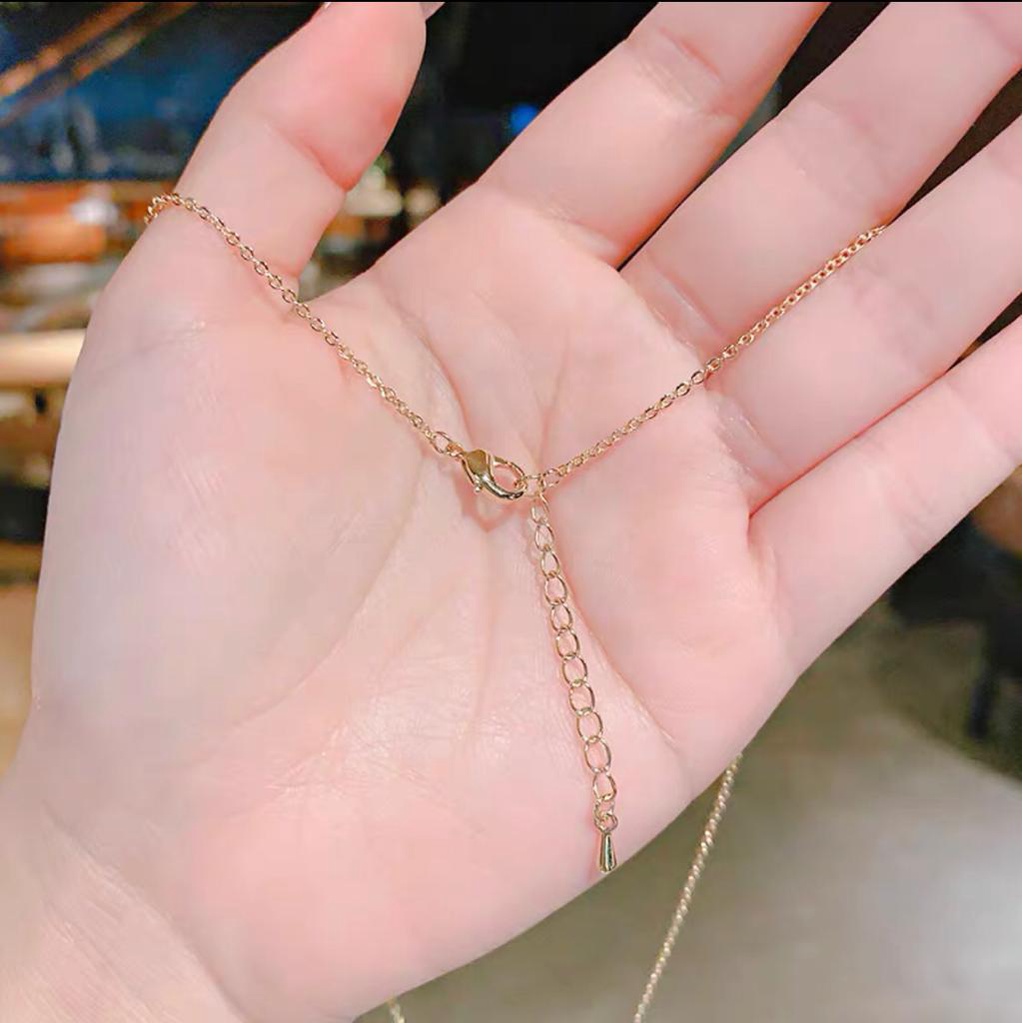 Kalung Titanium Berlian Kristal Emas 18k Wanita Anti Karat Perhiasan Korea