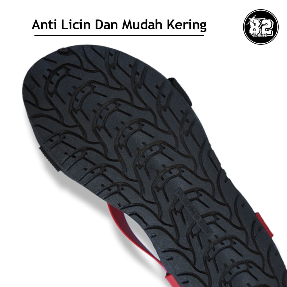 Sandal Tali Pria Borneo Red Original Sendal Camou Bahan Rubber Full Karet Anti Licin Dan Tahan Lama-Warna Merah