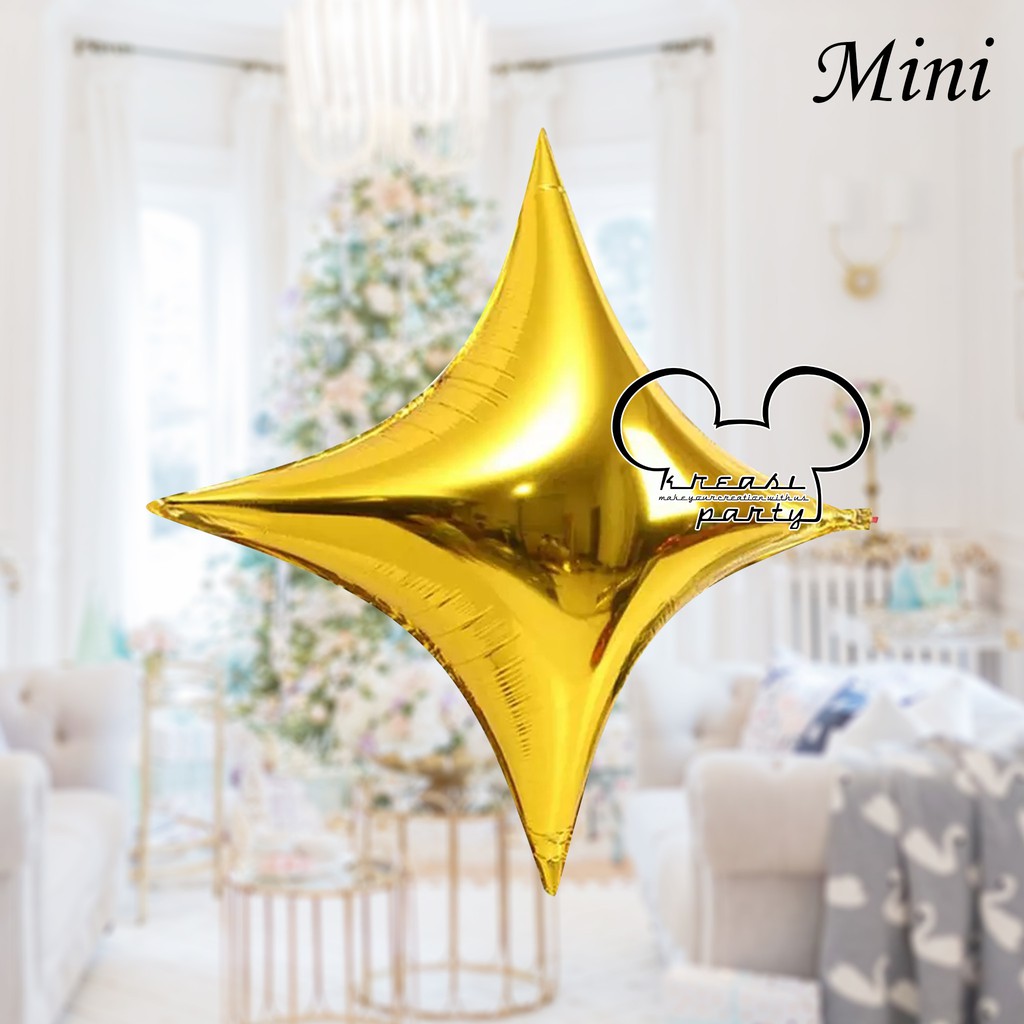 Balon Foil Star Mini 4 Sisi Gold / Balon Foil Star / Balon Bintang