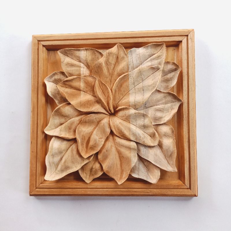 hiasan dinding kayu ukir dekorasi dinding ukir daun kencur.