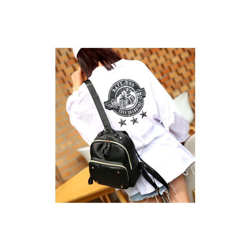 New Item ransel Wanita import nylon - backpack tas punggung kecil hitam RNK8
