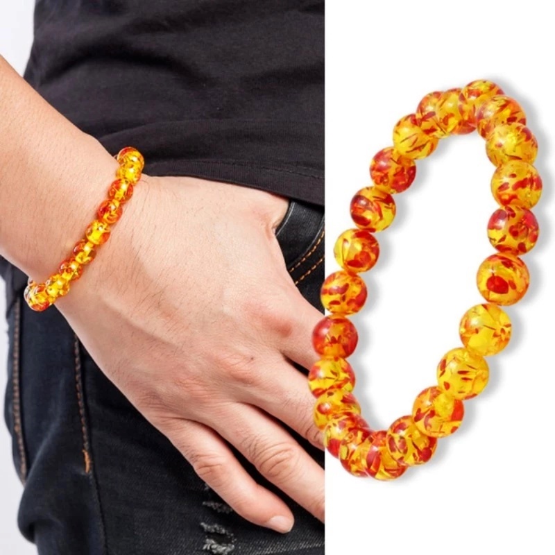 Gelang Unisex Kekayaan Dan Elegent Yang Bagus Kuning Imitasi Amber Beads