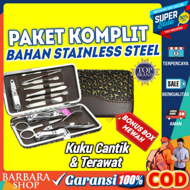 Paket Alat Manicure Pedicure Nail art 12 Pcs / Alat Perawatan Kulit Gunting Kuku stainless steel