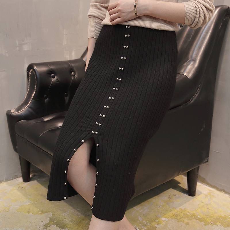 ROK WANITA RAJUT POLOS SLIT VARIASI PEARL 7/8 PREMIUM WANITA KARET KELILING SKIRT KNIT SLIT POLOS BA