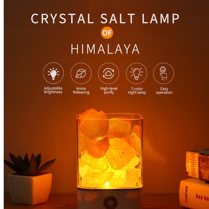 Lampu Tidur fitur membersihkan udara Lampu kesehatan dengan kristal Garam dari Himalaya, LED Crystal Salt Lamp of Himalaya Lava Lampu dekorasi kamar tidur Crystal Natural Himalayan Salt Lamp USB Led Multicolor Night Light Table Lava Lamps for Bedroom Beds