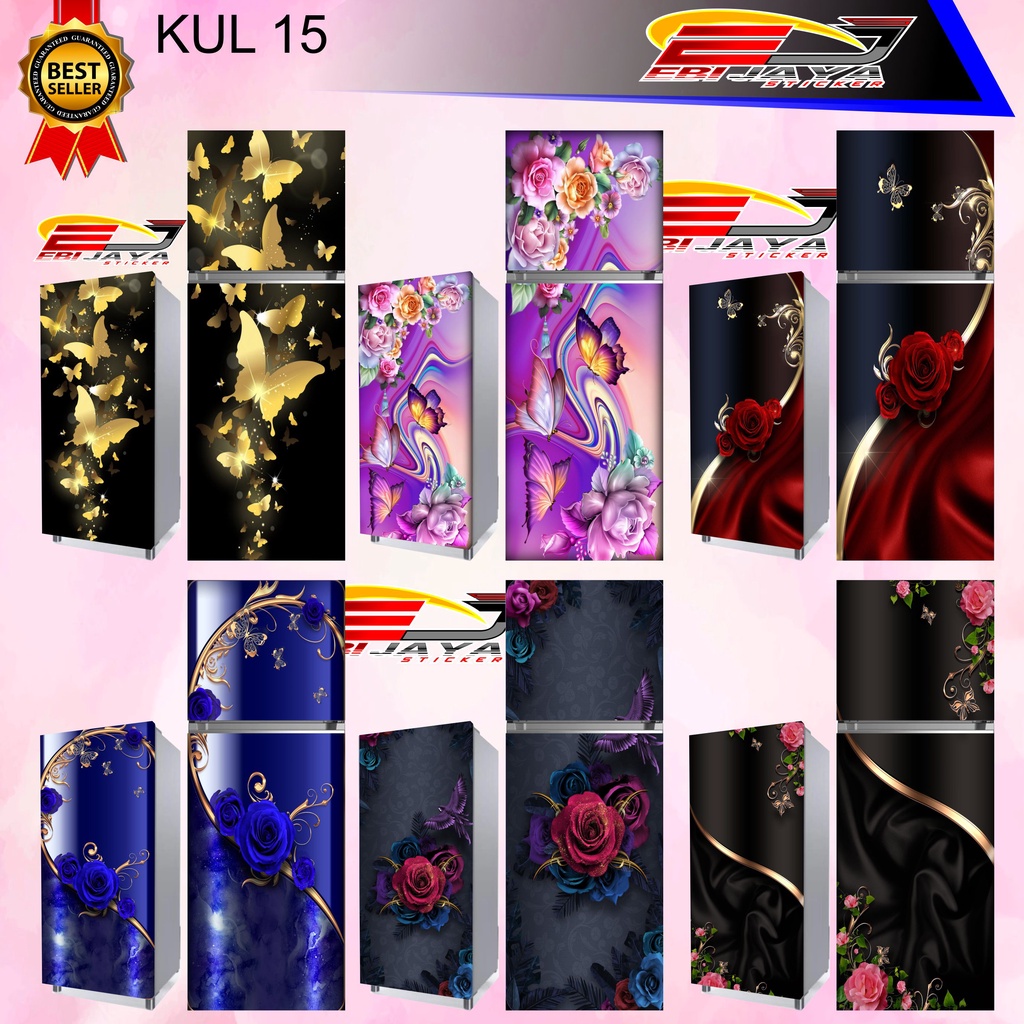 STIKER KULKAS PINTU 1 DAN 2 / STIKER MAGICOM / STIKER KULKAS MOTIF SENI BUNGA ( A15 )
