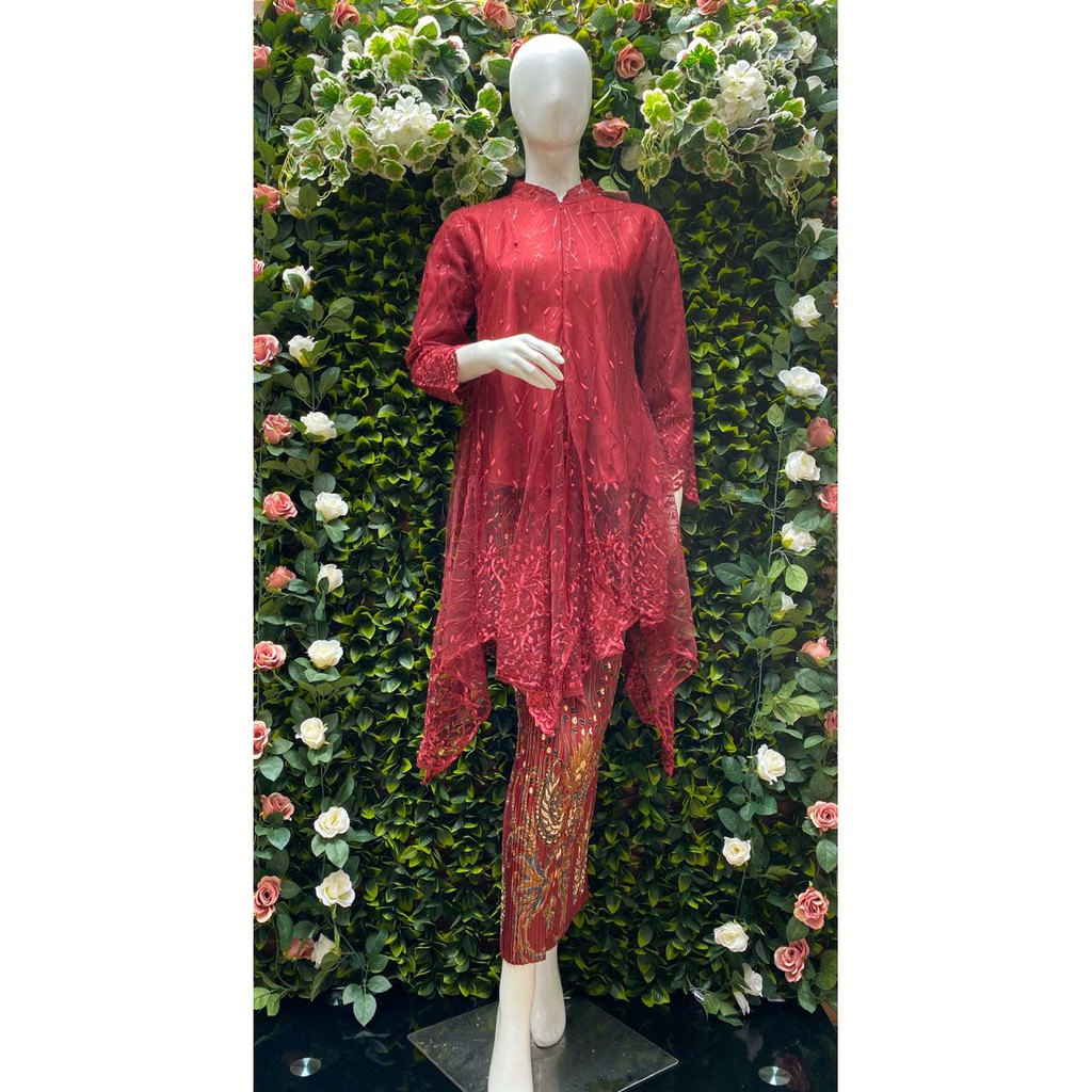 PROMO KEBAYA TUNIK KRAH SHANGHAI / KEBAYA TUNIK TULLE MUTIARA BORDIR TIMBUL