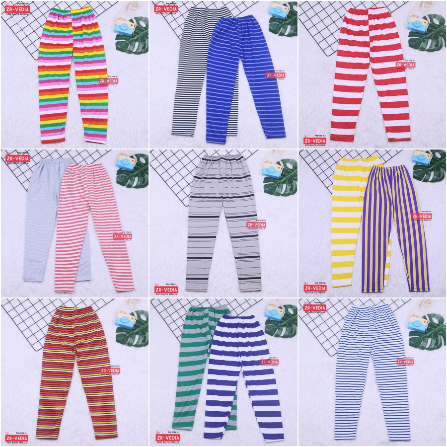 Legging Salur uk 1-15 Tahun TK SD / Stripe Anak Celana Panjang Lejing Laging Bahan Kaos Anak Perempuan Pants