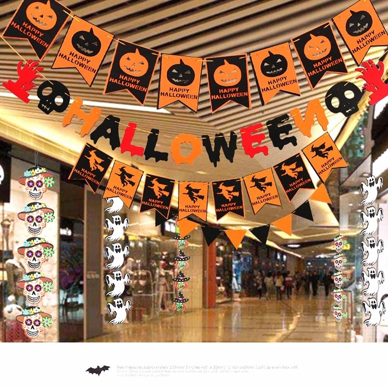 Banner Halloween Dekorasi Garland Happy Halloween Gantungan Dekor Labu