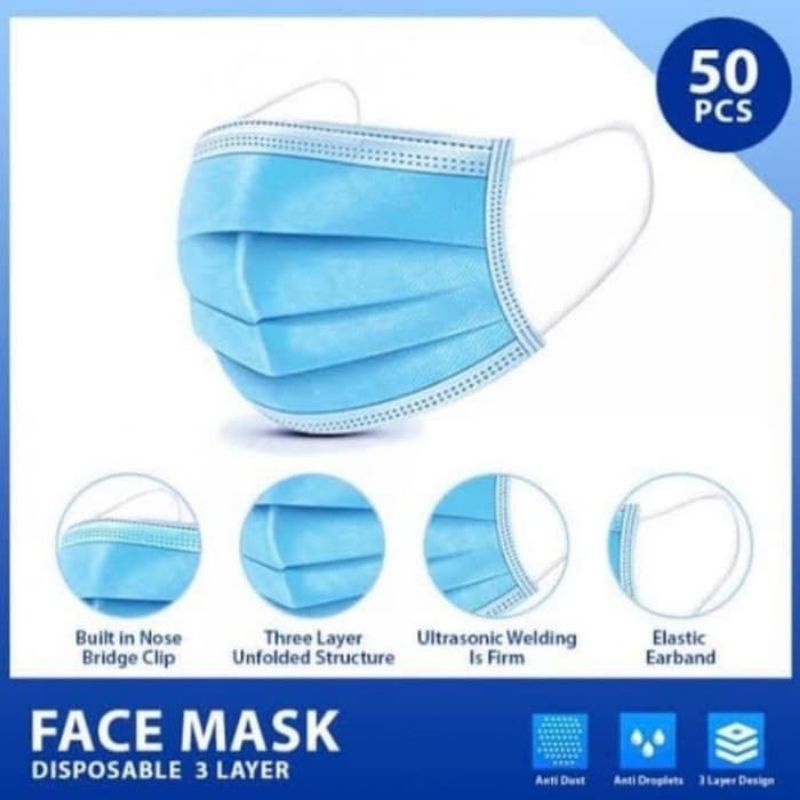 (COD)Masker 3Ply 3 Ply Biru Masker Disposable Masker Earloop Masker 3 Ply Masker 3Ply