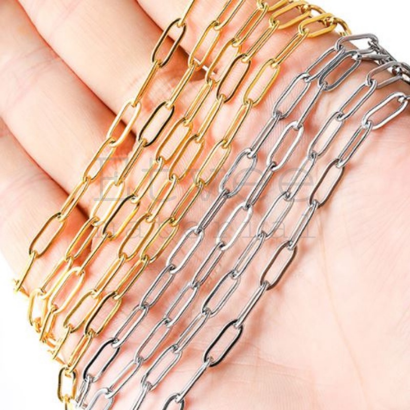 (METERAN) flatened long cross chain stainless steel rantai kalung gelang titanium anti karat