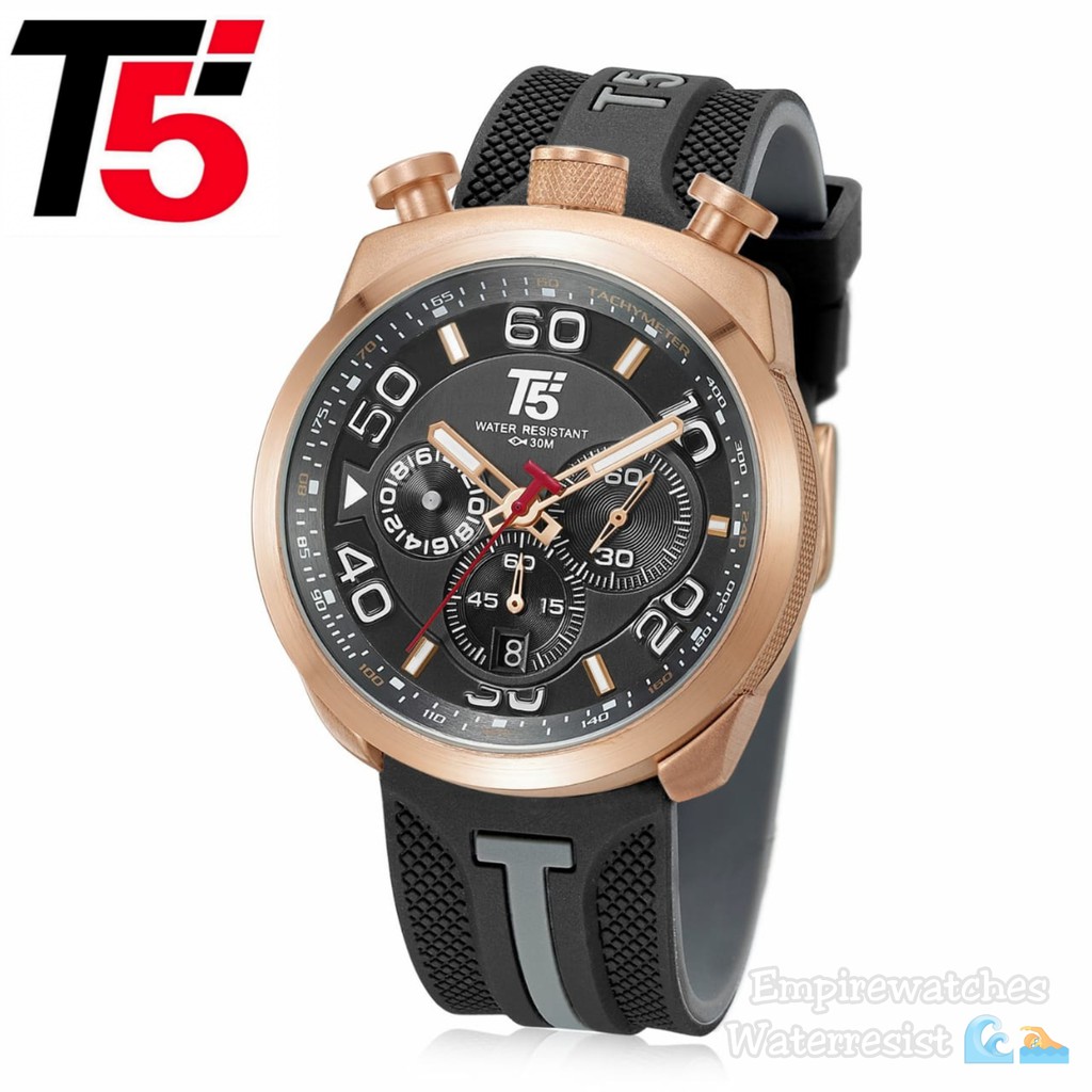 Jam Tangan T5 H3619G H3619 3619 Pria Cowok Analog Chrono dan Tanggal Strap Rubber Original Waterproo