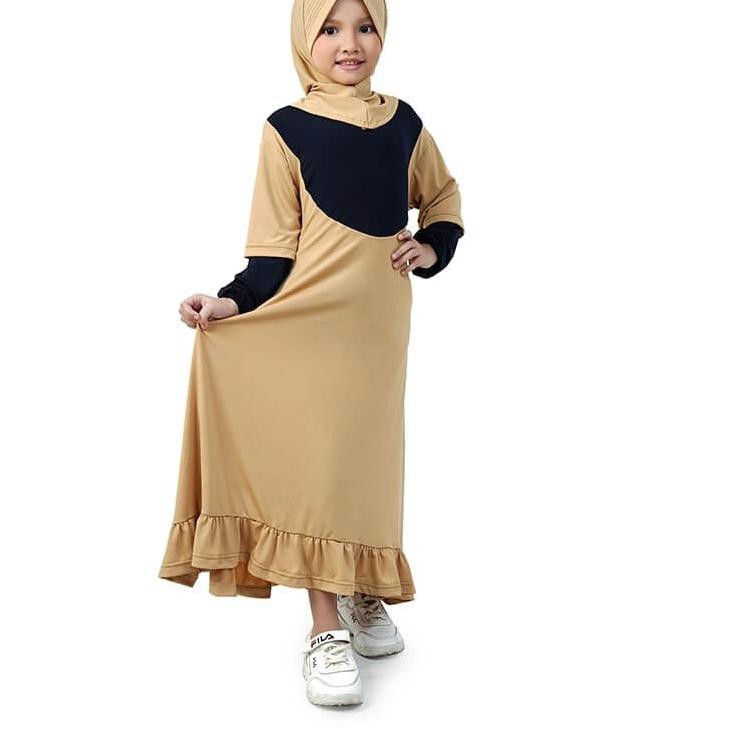 HHB Bajuyuli Gamis Anak Perempuan Jersey Murah Rempel Bawah Cream Navy 