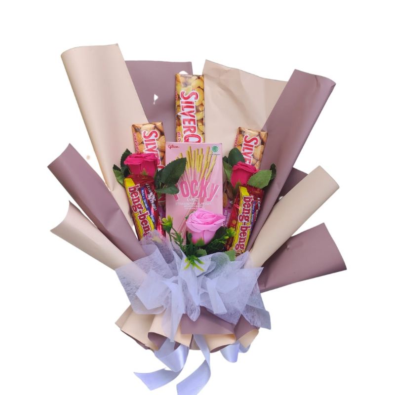 BUKET COKLAT SPESIAL KADO UNTUK PACAR ATAU PASANGAN BUKET MEWAH ISI 3 COKLAT SILVERQUEEN POCKY LOVE