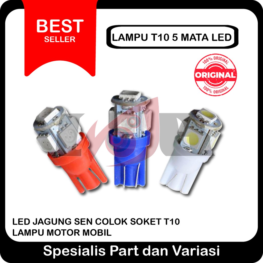 T10 Murah 5 Mata Led Jagung Sen Colok Senja Tancap Lampu Motor Mobil 12v