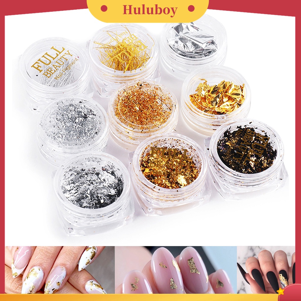 Huluboy Huluboy♡ Stiker Nail Art Ultra Tipis Warna Emas / Silver Untuk Dekorasi Manicure DIY