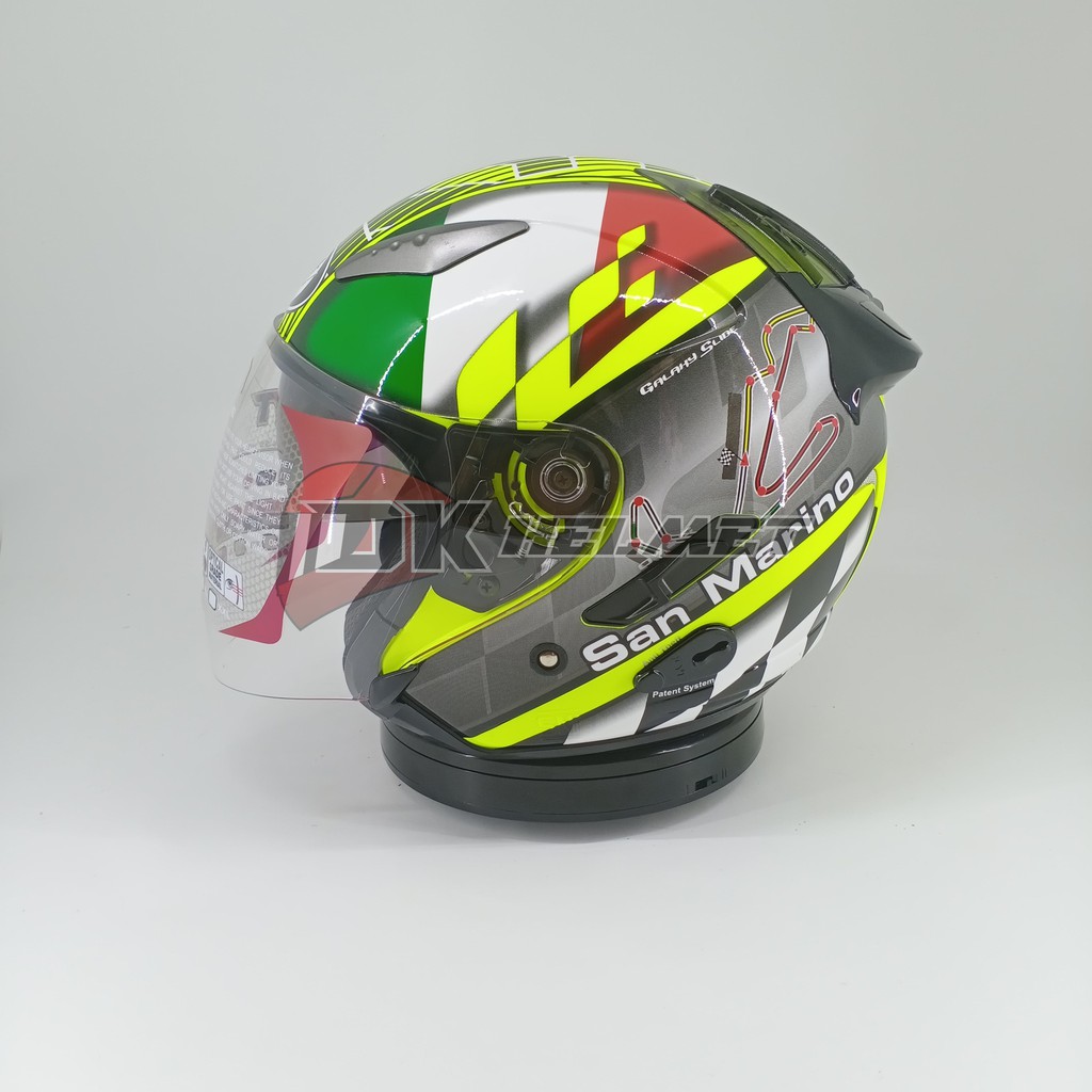 Helm KYT Galaxy Slide Flat R San Marino GP Race Yellow Fluo Black Half Face Double Visor Couple R10