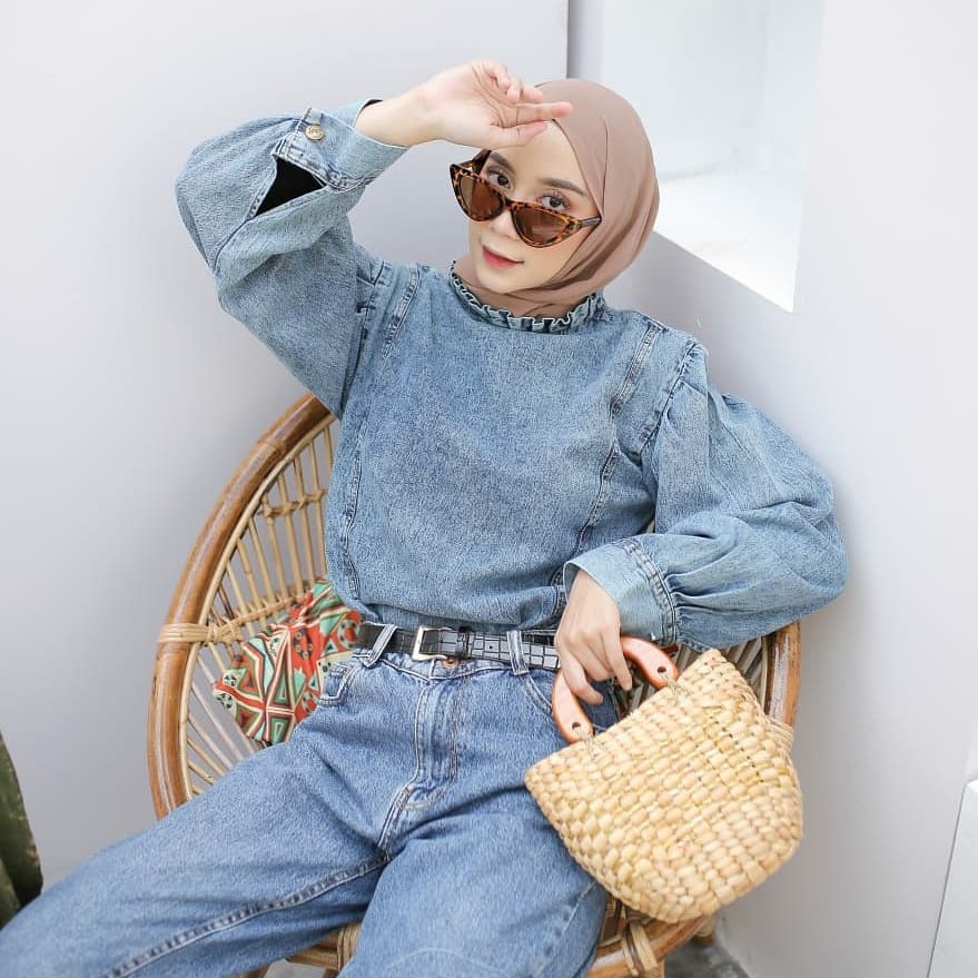 Grosir Baju Atasan Blouse Denim Fashion Wanita Renita