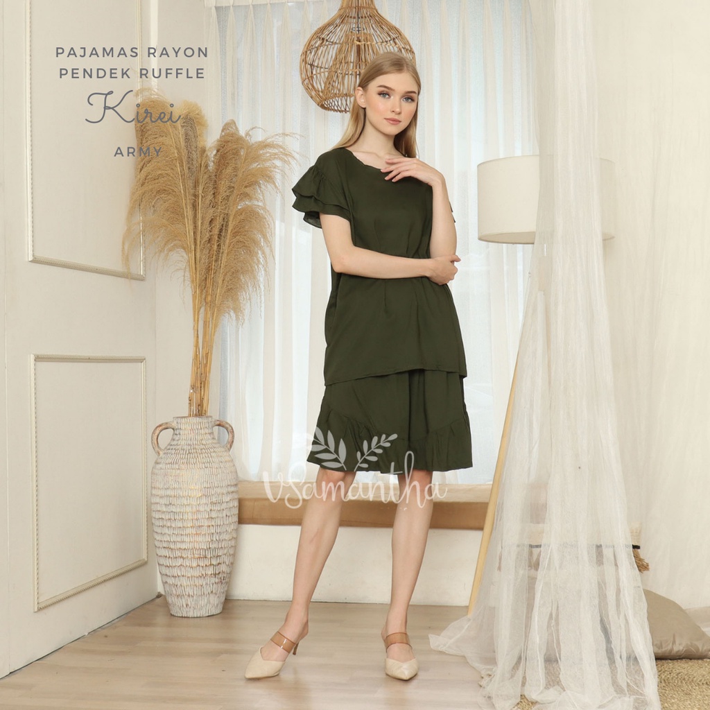 vSamantha  - One Set Piyama Rayon Pendek Ruffle Kirei-Army