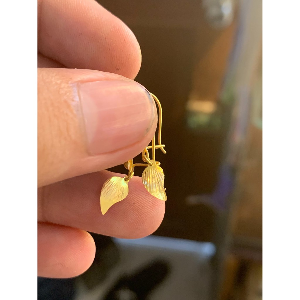 anting gantung anak dan dewasa emas asli kadar 700 70% 16k 22 gold kipas daun love hati