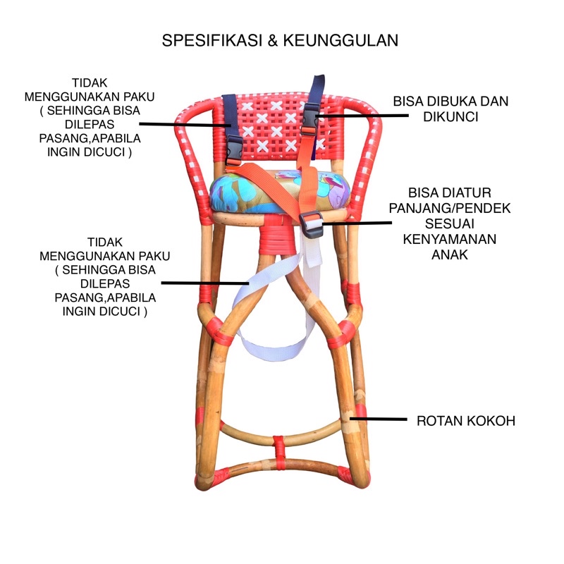 KURSI BONCENG ANAK ROTAN MOTOR MATIC DAN GIGIAN / BONCENGAN MOTOR ANAK BISA PILIH WARNA