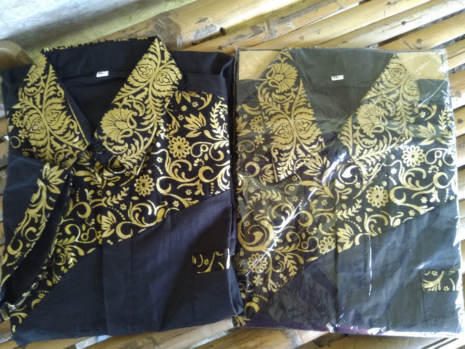 Batik Kemeja Pria Lengan Pendek  Motif Slempang Abu Hitam Alkhalis