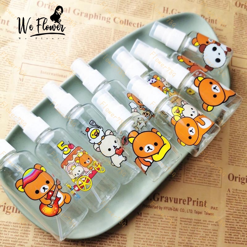 Botol Spray Kosong Portable Bahan Plastik Transparan Motif Kartun Rilakkuma Isi Ulang 50ml/100ml