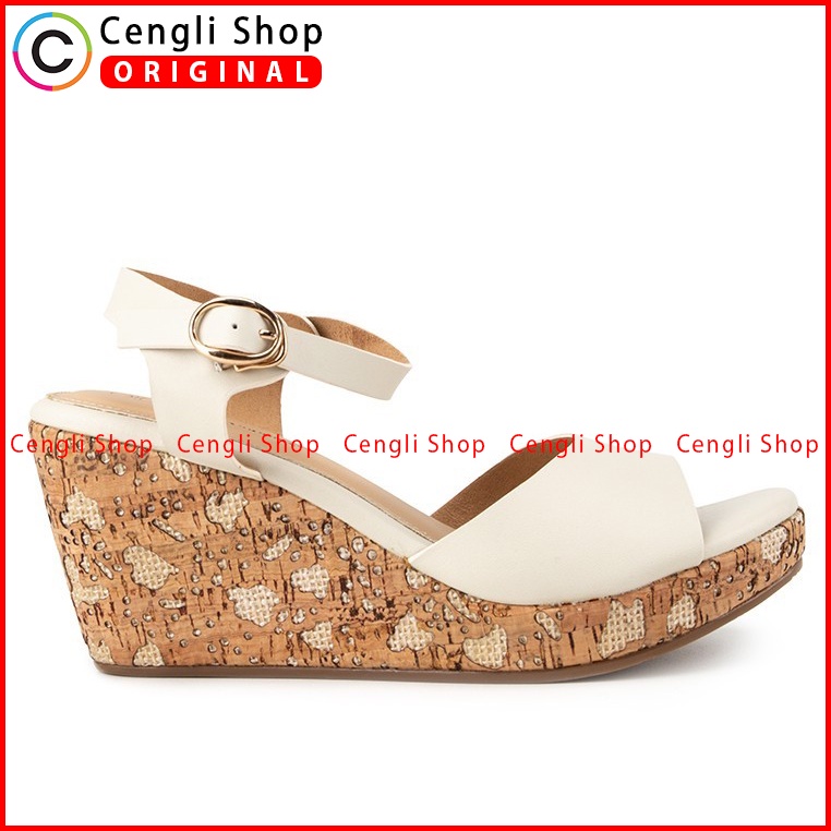 SANDAL WEDGES KULIT HUSH PUPPIES WANITA ORIGINAL TERBARU PUTIH HW21