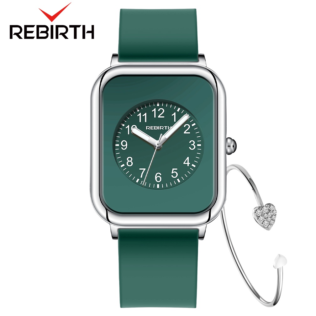 REBIRTH Jam Tangan Wanita Santai Mode Korean Style Tahan Air Kuarsa Jam Tangan Cewek-Green