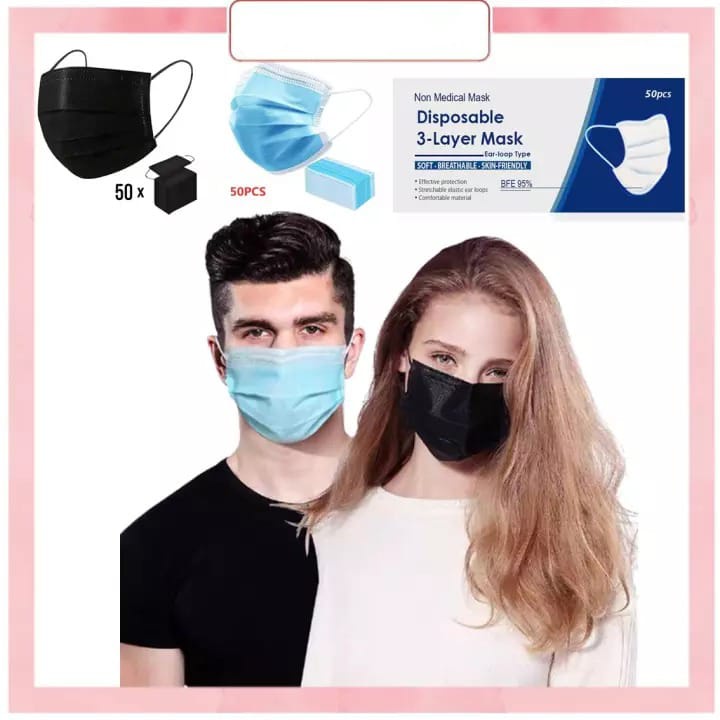 DISPOSABLE PROTECTIVE MASKER 3PLY MASK EARLOOP ISI 50 PCS