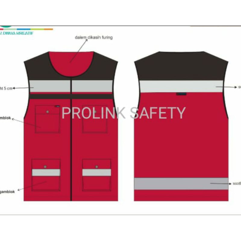 ROMPI SAFETY PREMIUM BAHAN KAIN DRILL FREE LOGO K3 BENDERA DALAM PAKAI FURING MERAH HITAM