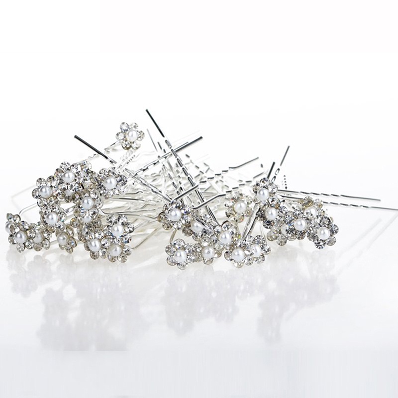 {LUCKID}40 PCS Wedding Hair Pins Crystal Pearl Flower Bridal Hairpins Hair Accessories