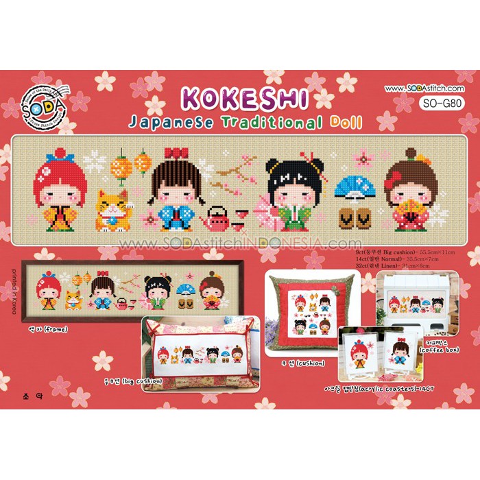 Paket DIY Craft Sulam Kristik Strimin Sodastitch SO-G80 - Kokeshi - Japanese Doll Jepang