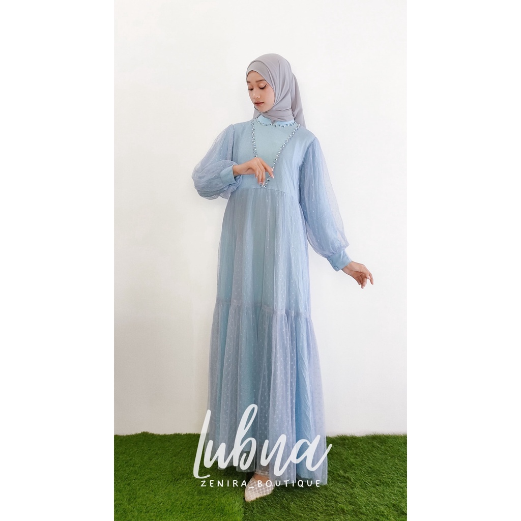 LUBNA GAUN PESTA lengan balon / Full Tulle dot aplikasi payet / baju kondangan / wisuda / bridesmaids / lamaran tersedia couple dan ukuran lengkap