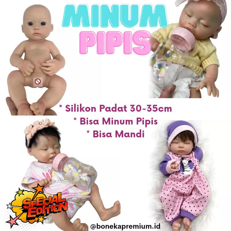 Spesial Edisi Boneka Bayi Reborn Baby Alive Full Silikon Padat Minum Pipis Mandi 36cm Boy Girl