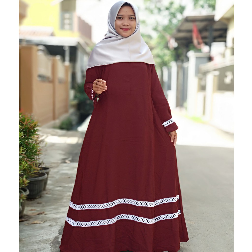 Gamis wolfis polos list variasi renda terlaris